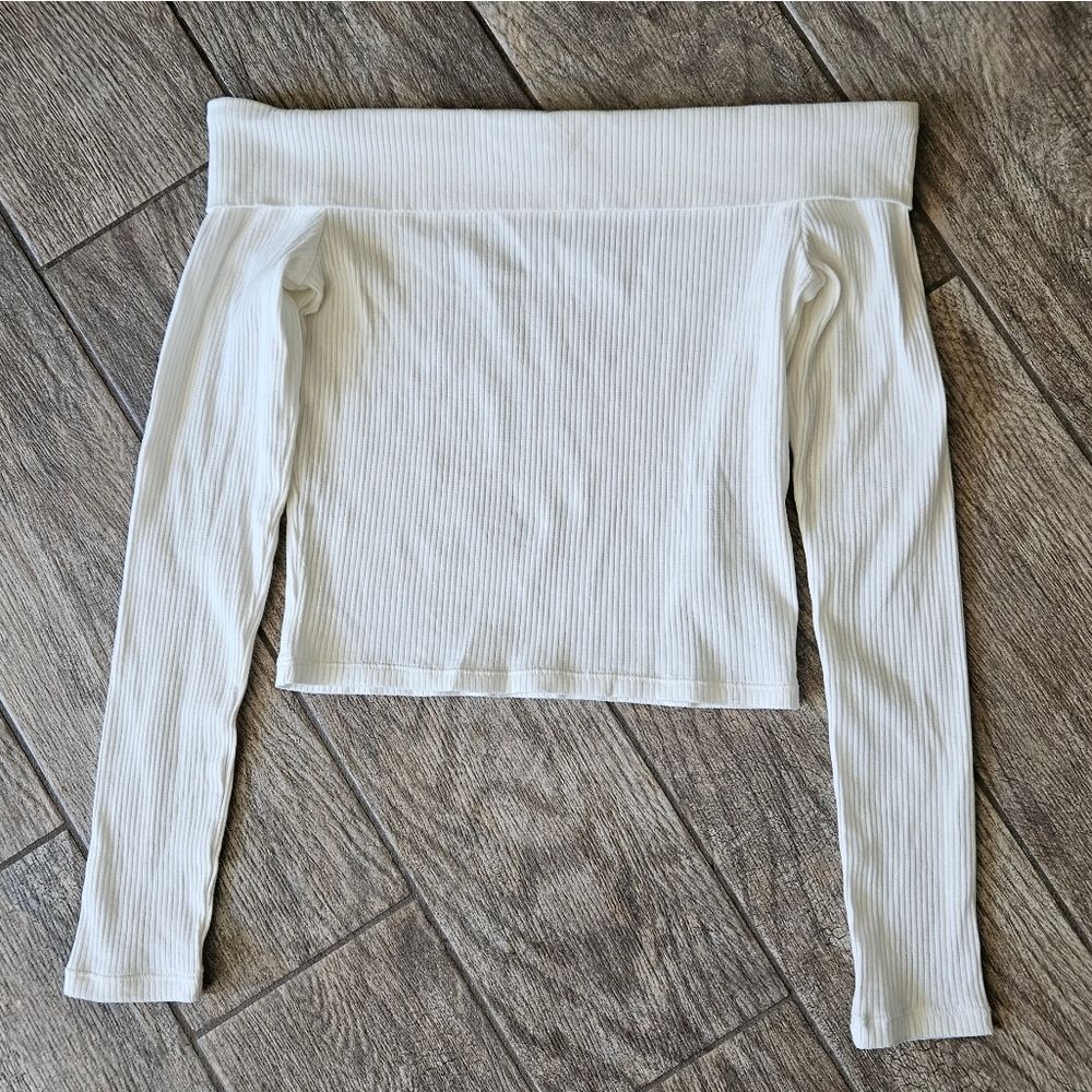 H&M Cream Ribbed Long Sleeve Shirt
